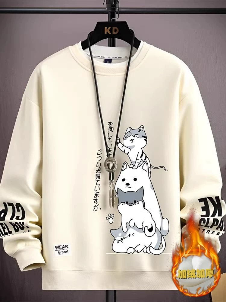 Sweatshirt for boys, heavy cotton, autumn clothing, long-sleeved T-shirt for teenagers, plus velvet, autumn and winter loose round neck bottoming shirt