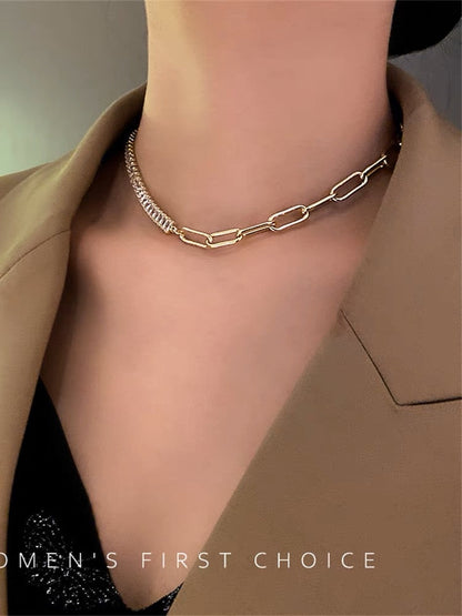 South Korea's Dongdaemun Cold Wind Design Zircon Stitching Necklace Simple Fashion Net Red Temperament Personality Trendy Necklace