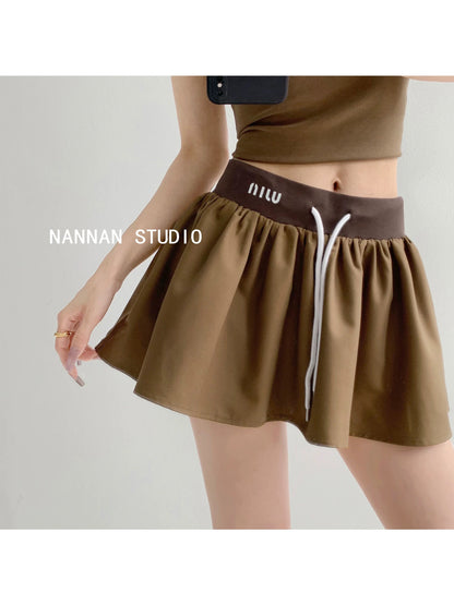 Rebellious college style · contrast color high waist sports style skirt + short sleeve POLO collar slim T-shirt top two-piece set
