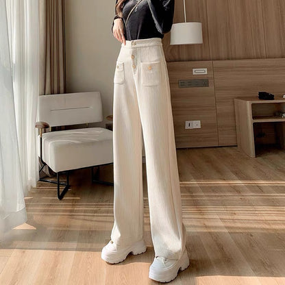 White chenille high-waist slim casual pants for women 2023 spring hot heavy industry high-end light luxury Korean style straight pants (B2811)