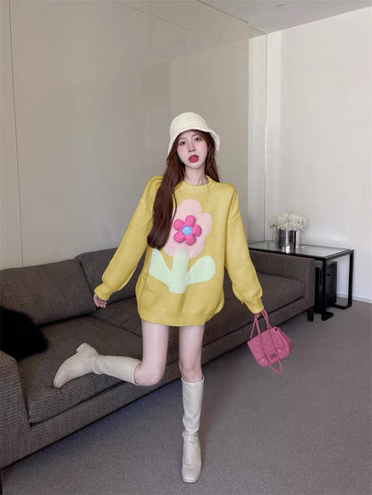 Breast fufu lazy sweater autumn and winter niche Korean style loose round neck design pullover sweater jacket sweatshirt for women