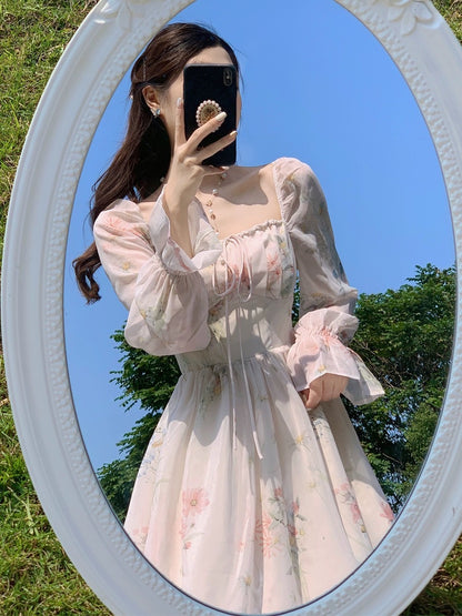 Tanggongzi holiday style chiffon dress fairy super fairy style gentle tea break French first love skirt long skirt