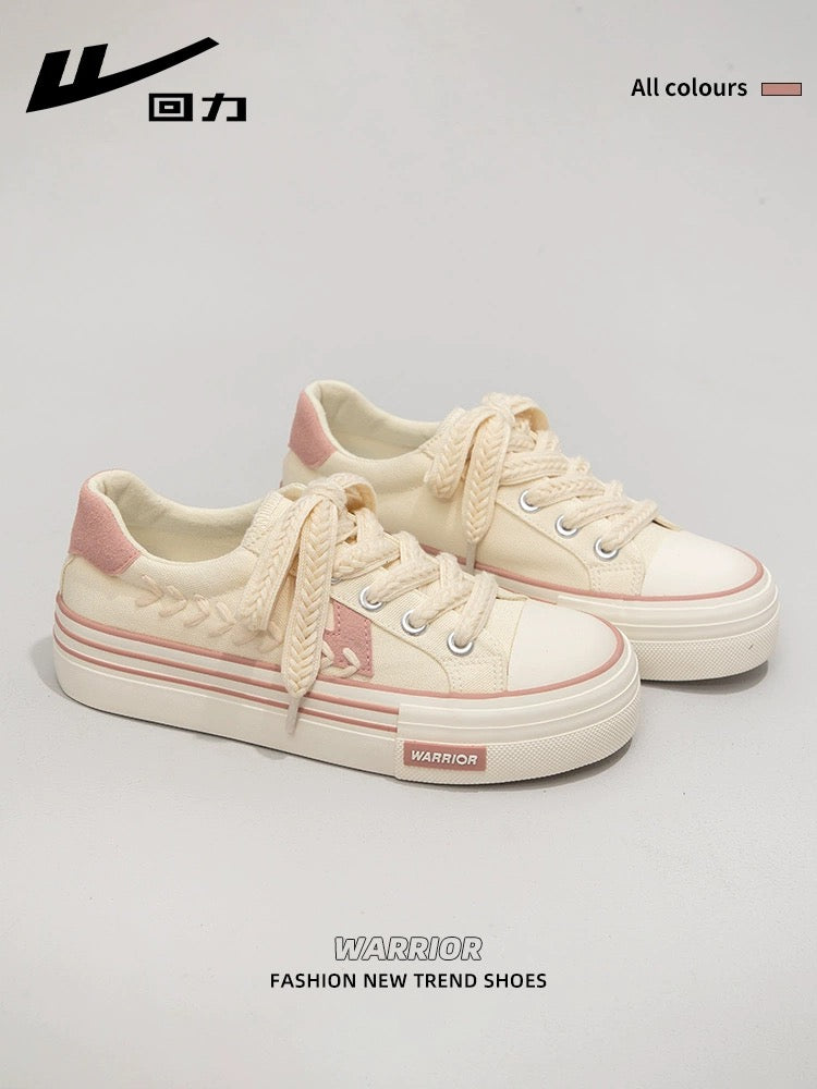 Pull back women's shoes canvas shoes women's 2024 new versatile thick-soled spring white shoes student sports and leisure board shoes