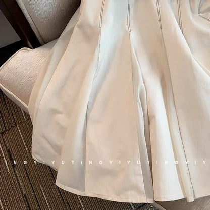 2023 summer new waist high-end heavy industry shirt Polo collar dress female niche high-end puff sleeve skirt