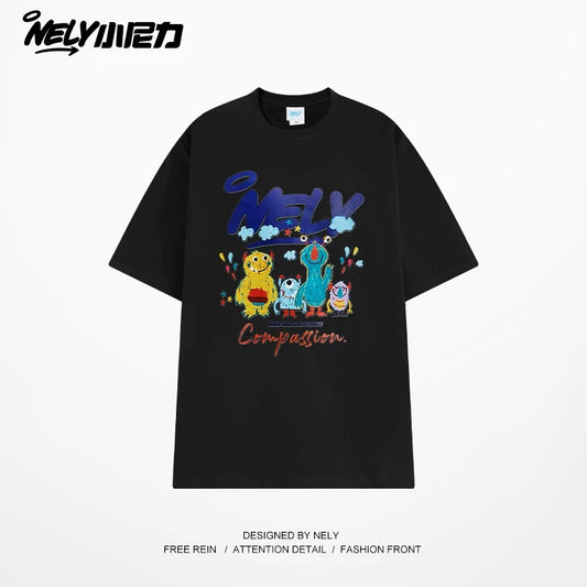 American cartoon cat print round neck short sleeve men and women summer 2025 couple pure cotton t-shirt half sleeve bottoming shirt trend