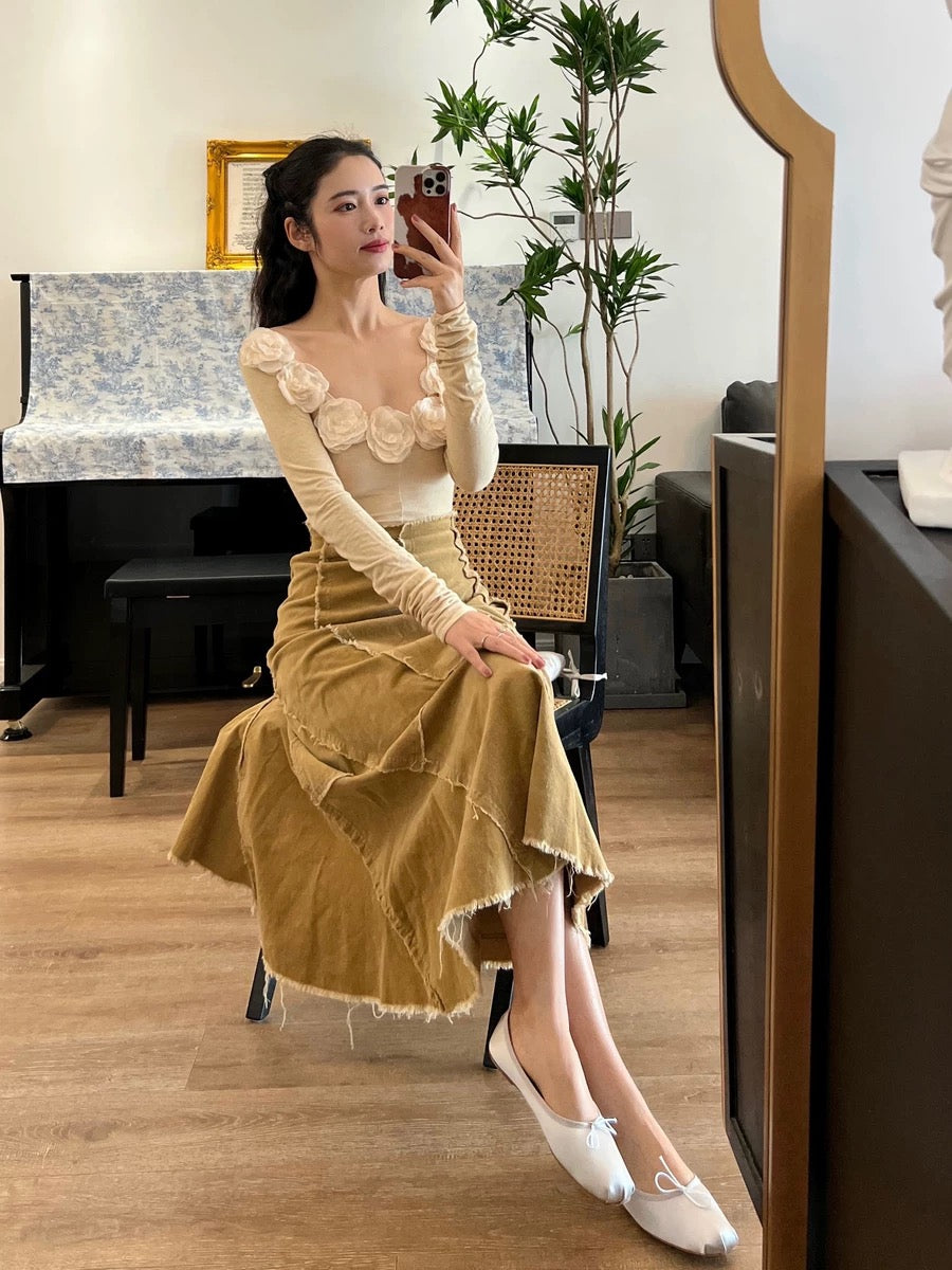 sorozien peony moth orchid original flower skin-friendly long-sleeved bottoming shirt women's slim T-shirt inner top