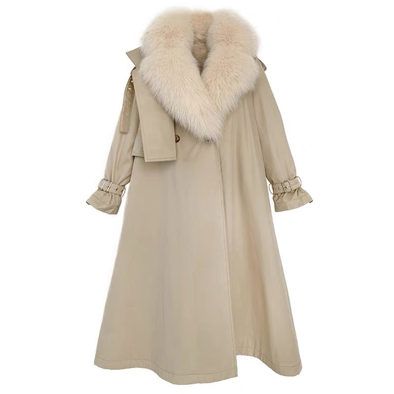 2023 Winter New Removable Rex Rabbit Fur Liner Windbreaker Pie Overcoat Women's Mid-Length Jacket Popular Style