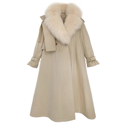 2023 Winter New Removable Rex Rabbit Fur Liner Windbreaker Pie Overcoat Women's Mid-Length Jacket Popular Style
