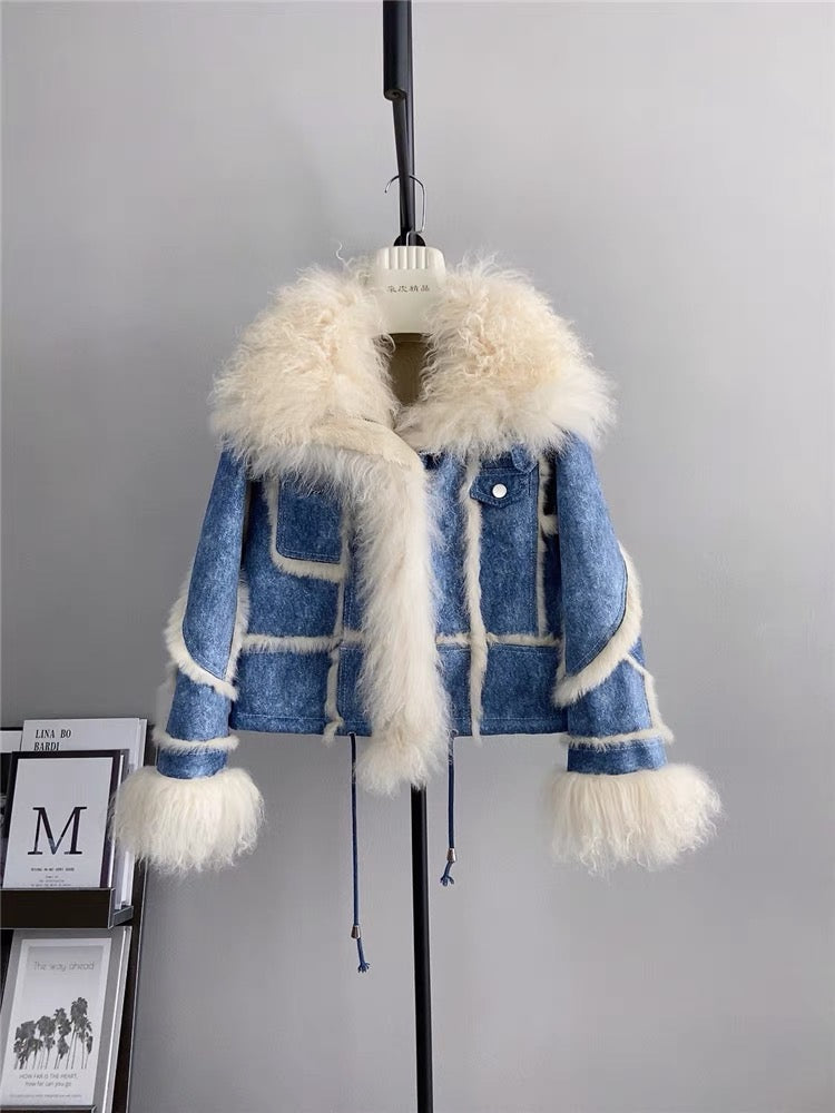 Autumn and winter new style rabbit fur natural fur one-piece beach wool fur collar celebrity fur series lapel Haining temperament women T3466