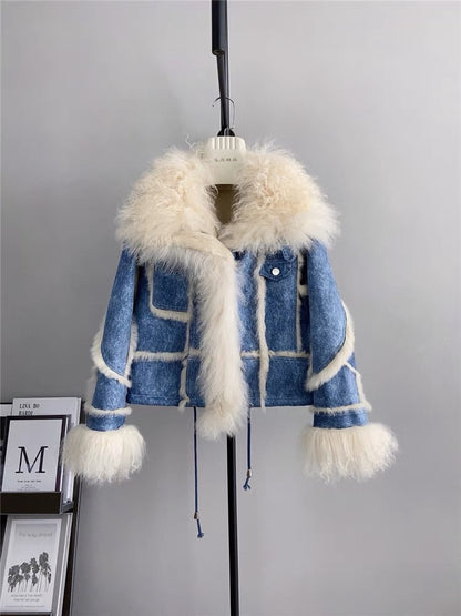 Autumn and winter new style rabbit fur natural fur one-piece beach wool fur collar celebrity fur series lapel Haining temperament women T3466
