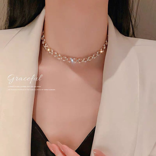 Real gold electroplating Korean fashion simple personality necklace diamond pearl necklace net red temperament design sense pendant female loop