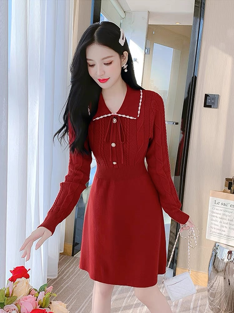 Xiaoxiangfeng knitted dress for women in autumn and winter 2023 new style small French style inner bottoming skirt (D4440)