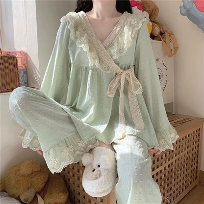 Long-sleeved suit pure cotton pajamas for women pure desire style 2023 new palace style home clothes two-piece set autumn women's style