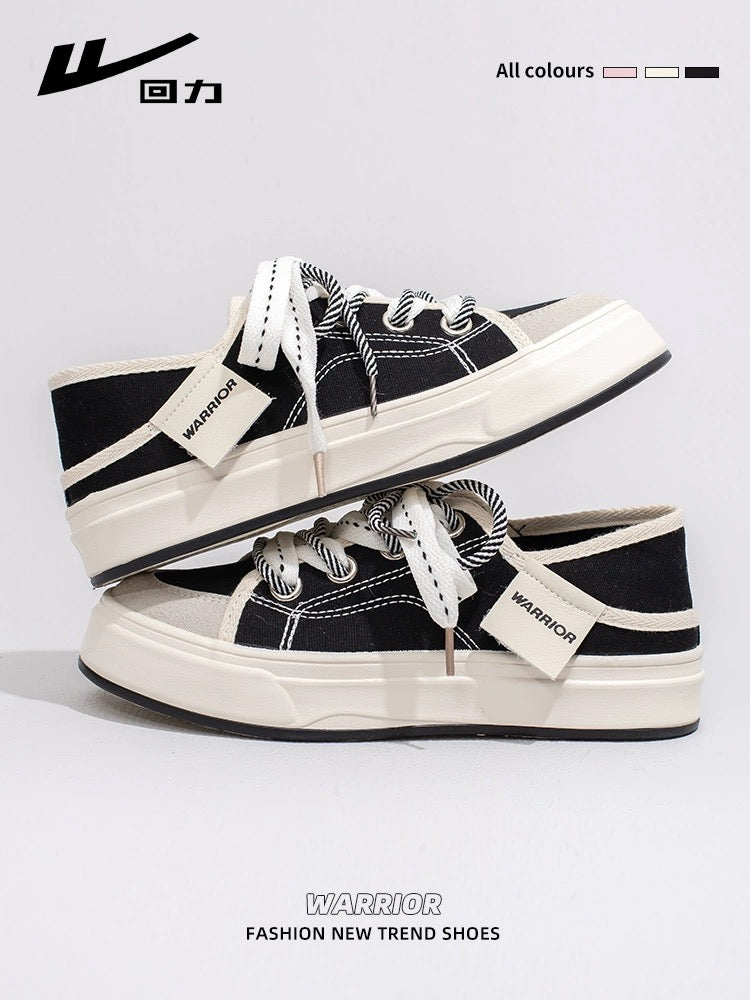 Pull back two-wear canvas shoes for women 2024 spring new one-legged lazy slippers sneakers casual white women's shoes
