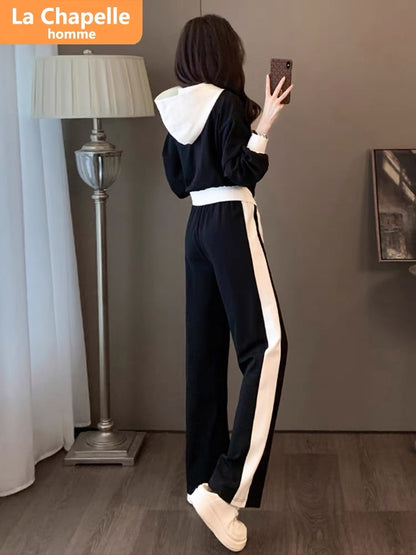 La Chapelle casual sports suit for women autumn 2023 new fashionable temperament drawstring lace design two-piece set