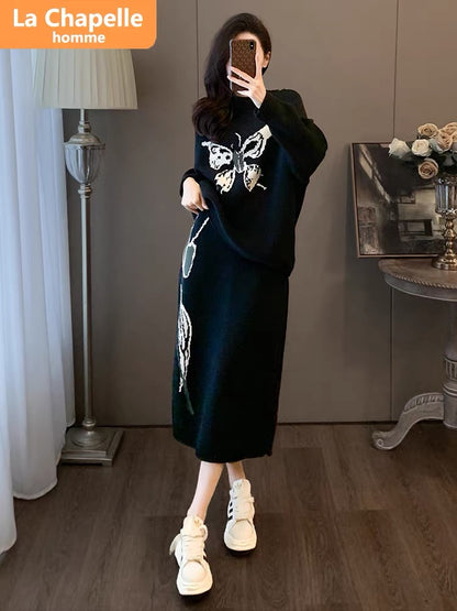 La Chapelle's autumn clothing is matched with a complete set of 2023 new internet celebrity small black sweater and skirt two-piece set