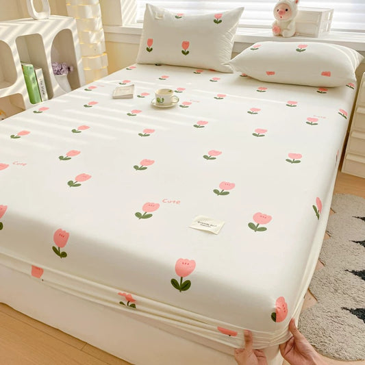 Cotton bed sheet single piece pure cotton bed cover dust cover summer children single mattress anti-slip protective cover three-piece set