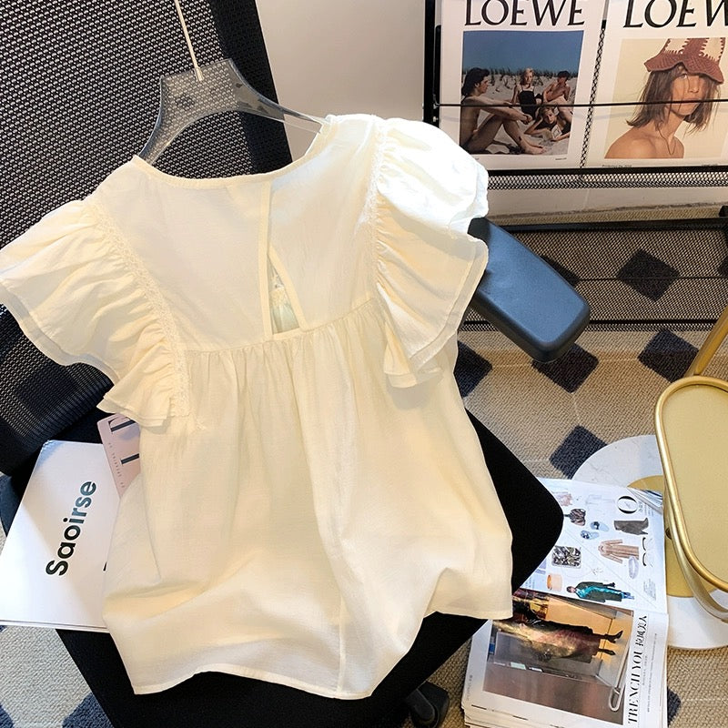 Clearance sale, first-line brand counters, shopping malls, withdraw the label-cut women's clothing, ruffled flying sleeves, loose babydoll shirts for women