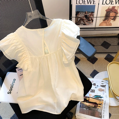 Clearance sale, first-line brand counters, shopping malls, withdraw the label-cut women's clothing, ruffled flying sleeves, loose babydoll shirts for women