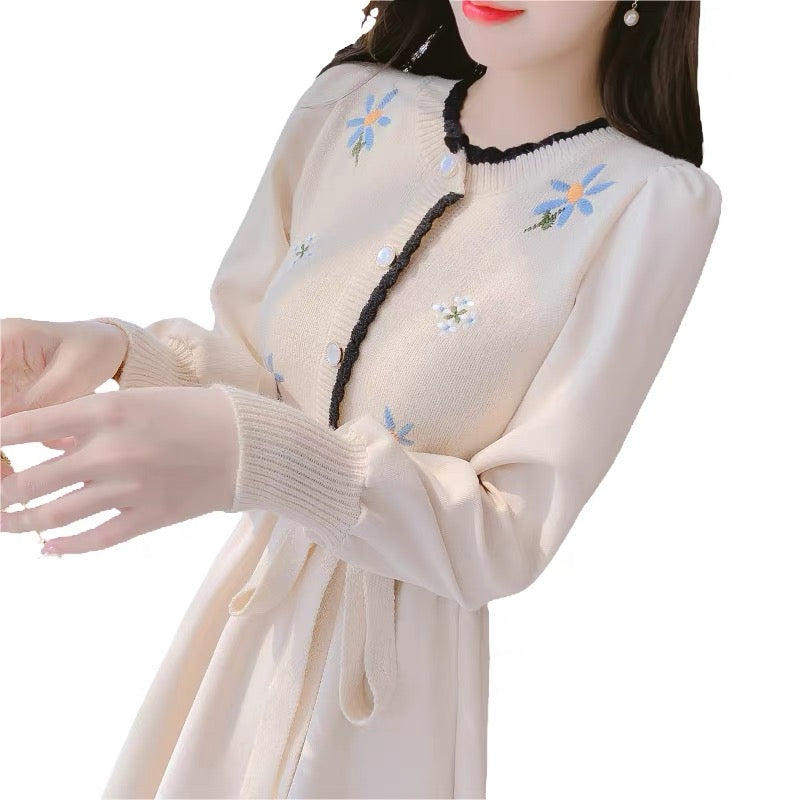 Early spring long-sleeved knitted dress women's autumn and winter clothing 2023 new temperament with coat and bottoming skirt