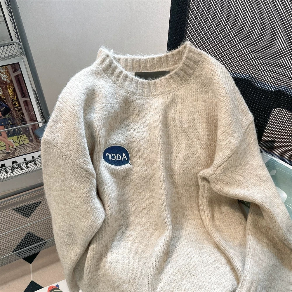 American lazy chic Hong Kong style retro cartoon soft waxy sweater for men and women autumn and winter design street-blasting couple sweater
