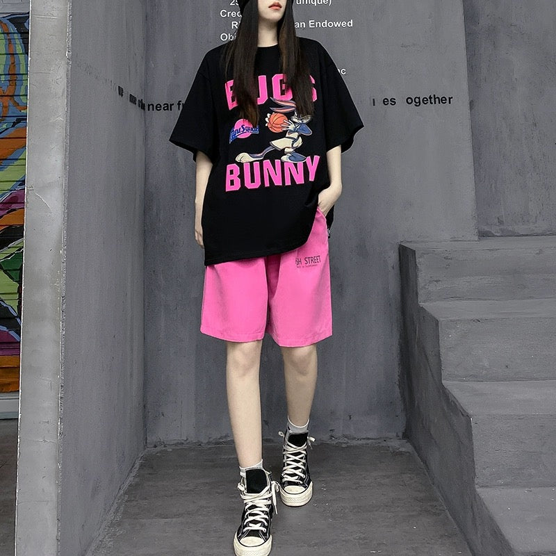 M's fashion brand European cool style women's short-sleeved T-shirt five-point shorts two-piece set street casual sports suit
