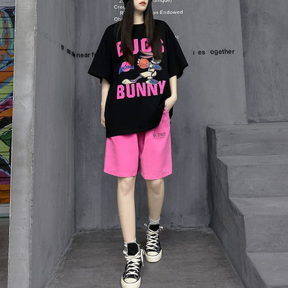 M's fashion brand European cool style women's short-sleeved T-shirt five-point shorts two-piece set street casual sports suit