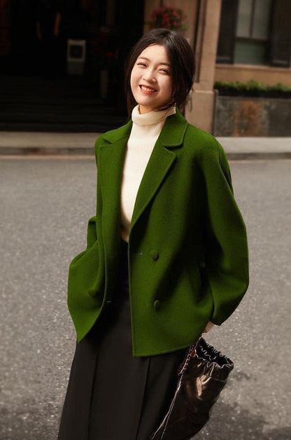 [Dujia Custom-dyed Wild Green] handmade double-sided cashmere wool banana sleeve coat