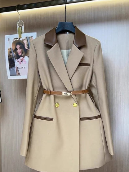 Commuter fried street niche design sense small suit professional wear temperament khaki waist suit jacket female autumn and winter