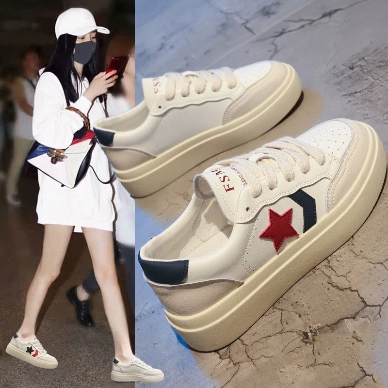 Western-style star white shoes summer women's style 2023 autumn new thick-soled sneakers light casual sports women's shoes