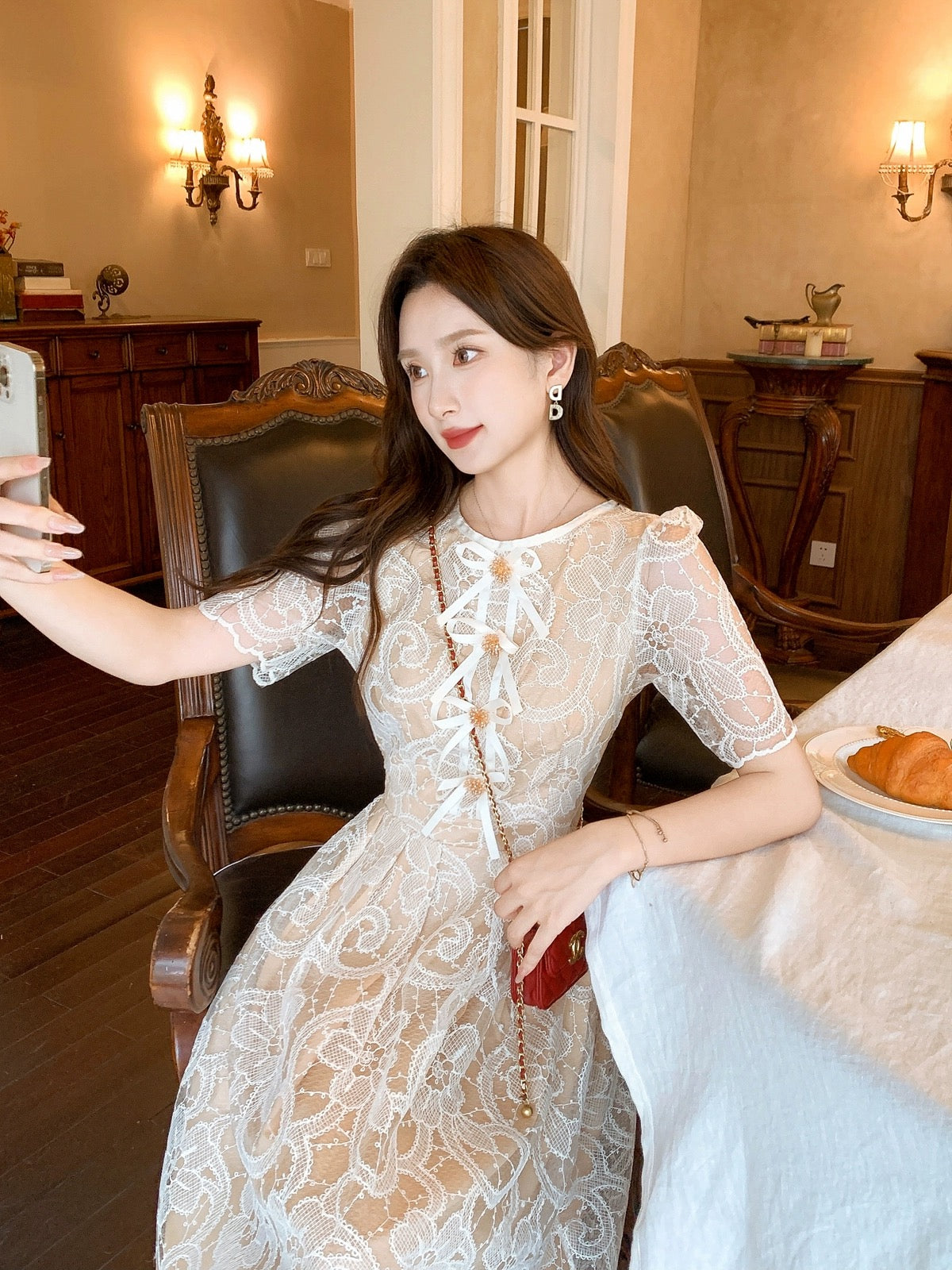 Zhang Xinzi [Romantic] French hook flower embroidery water-soluble lace dress female summer new temperament long skirt