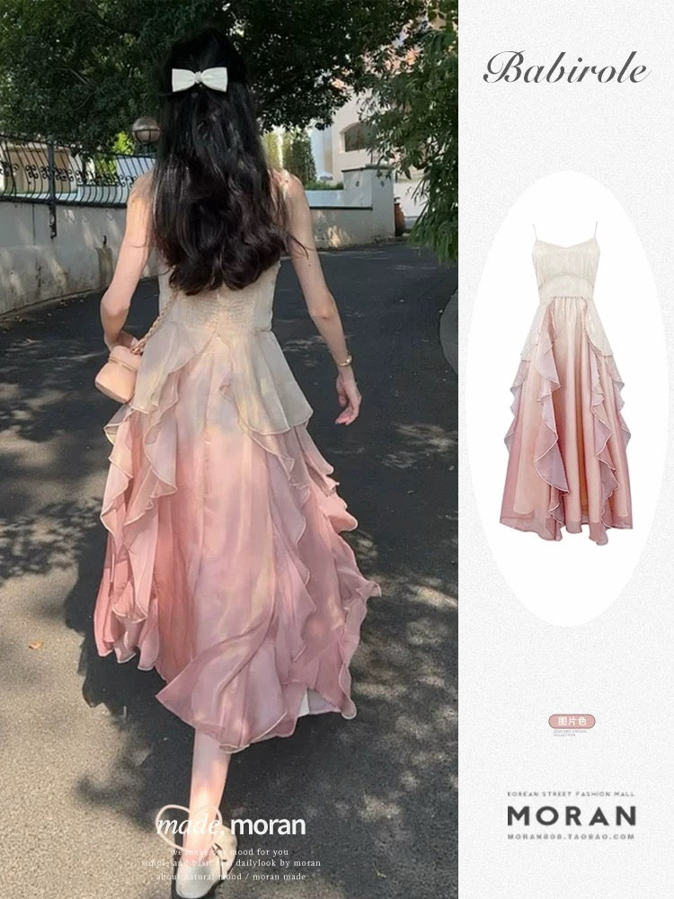 Ruffled temperament suspender long skirt pure desire super fairy heavy industry dress Thai style niche vacation seaside beach summer