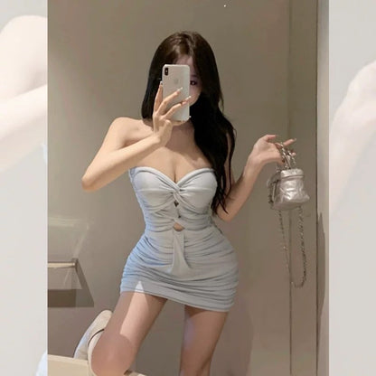 Strong gas field women's clothing 2023 new tea break French kink sleeveless tube top dress bag hip short skirt summer
