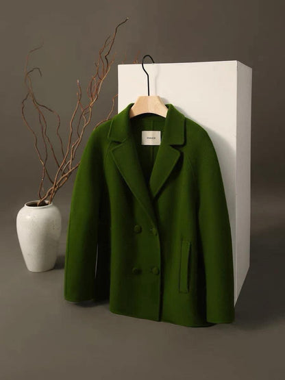 [Dujia Custom-dyed Wild Green] handmade double-sided cashmere wool banana sleeve coat