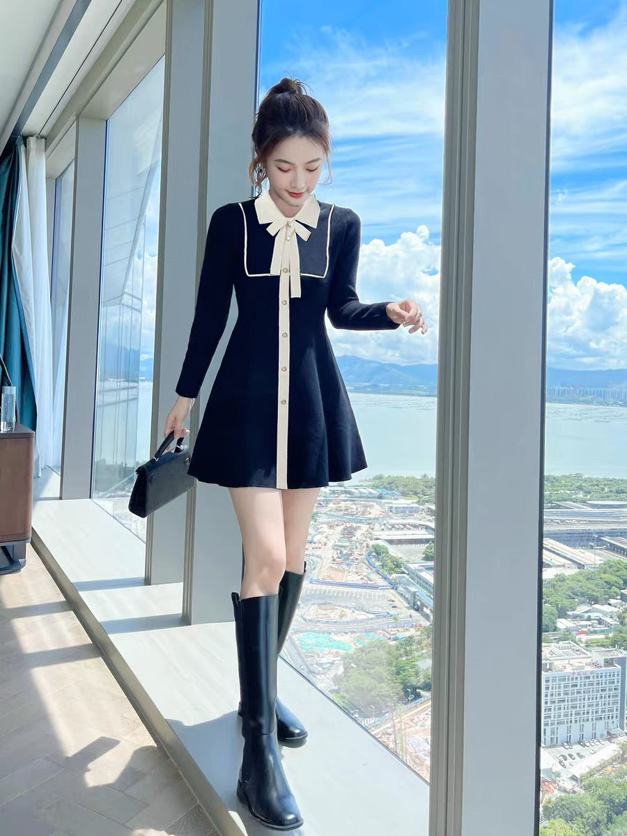 Autumn clothing 2023 new black bottoming winter skirt sweater skirt winter small fragrant knitted gentle dress for women autumn and winter T2356