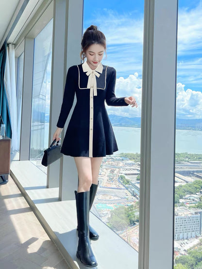Autumn clothing 2023 new black bottoming winter skirt sweater skirt winter small fragrant knitted gentle dress for women autumn and winter T2356