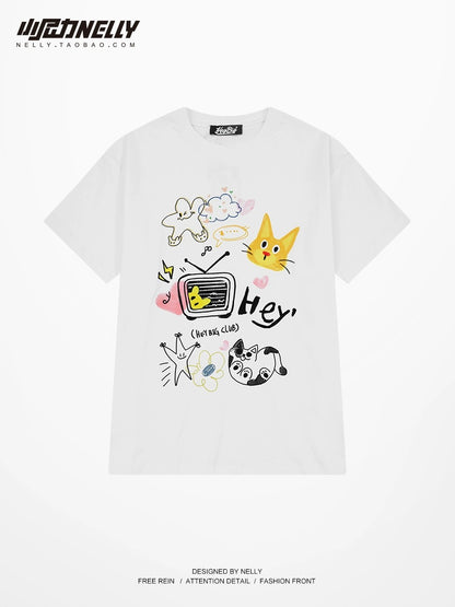 Hong Kong fashion brand high street American short-sleeved T-shirt men's summer 2024 new loose half-sleeved ins heavy cotton T-shirt
