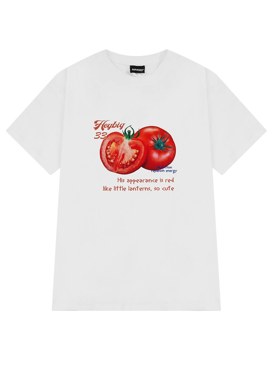Trendy brand tomato print short-sleeved T-shirt for men and women in summer pure cotton casual loose trendy half-sleeved student versatile T-shirt