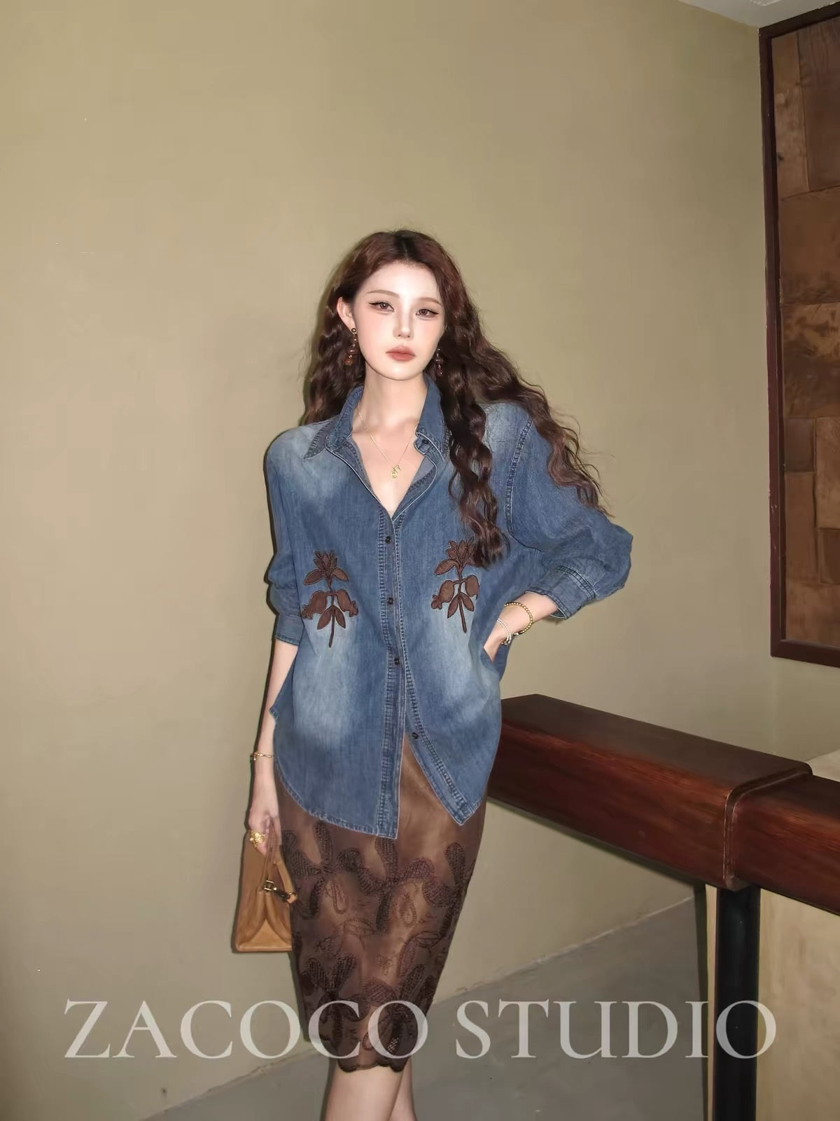 ZACOCO Women's Vintage Denim Long-Sleeve Jacket (2026 New Arrival) – Loose, Slimming, Stylish, Casual, and Versatile