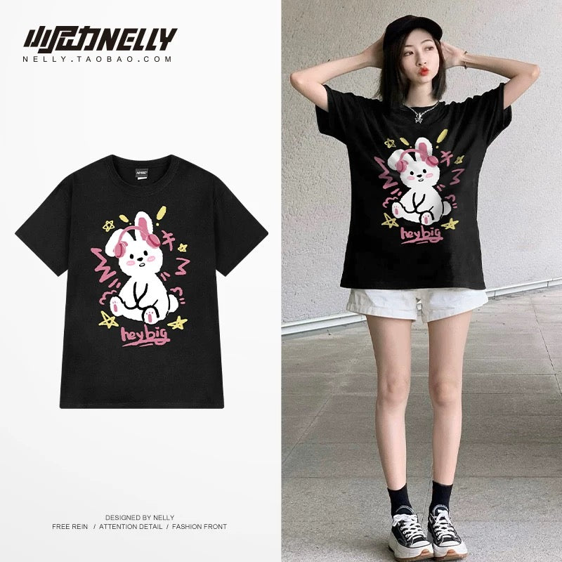 American cartoon cat print round neck short sleeve men and women summer 2025 couple pure cotton t-shirt half sleeve bottoming shirt trend