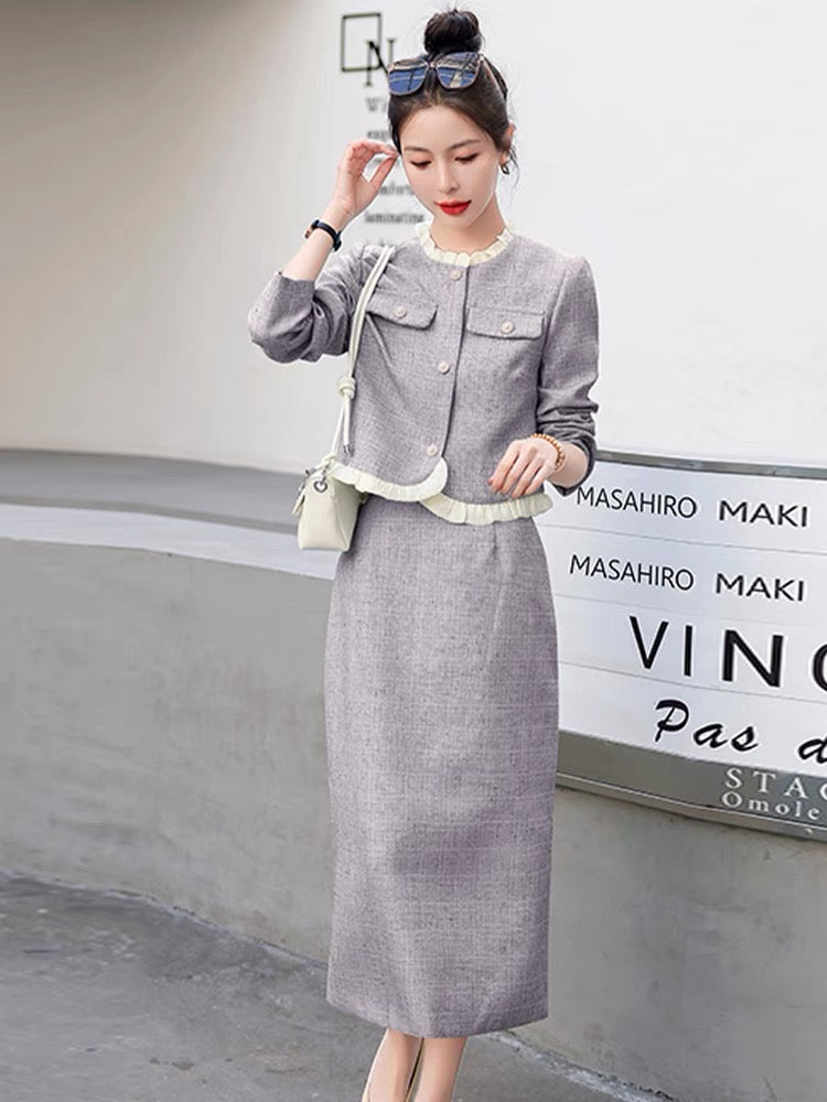Xiaoxiangfeng suit dress 2023 new hot style women's autumn fashion temperament high-end suit two-piece dress (S0412)