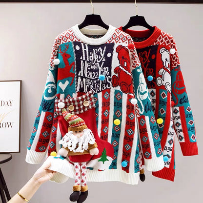 Red Sweater Women's Autumn and Winter Thickened Mid-Length 2023 New Jacket Chinese New Year Festive Year of the Rabbit Animal Year Fashion