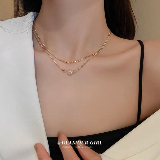 IPL Mermaid Ji Pearl Chain Multilayer Necklace Korean Retro Design Clavicle Chain Fashion Temperament Necklace Female