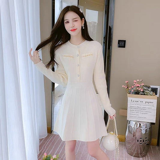 lolita small fragrant style knitted dress for women autumn and winter 2022 new style French temperament small bottoming sweater skirt