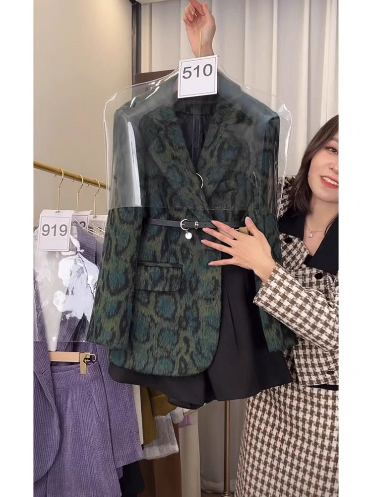 Autumn wealthy daughter's small fragrant style high-end small dress professional leopard print suit jacket shorts two-piece suit for women