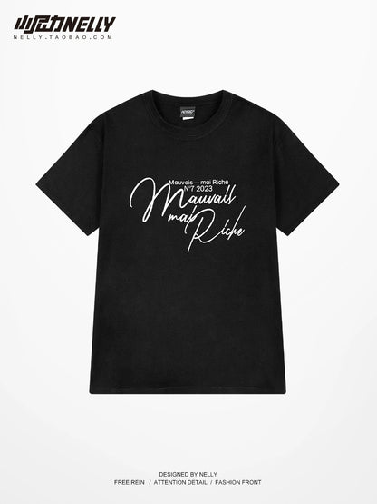 Guochao brand oversize high street graffiti letter short-sleeved T-shirt for men and women in summer couples American street short-sleeved TEE