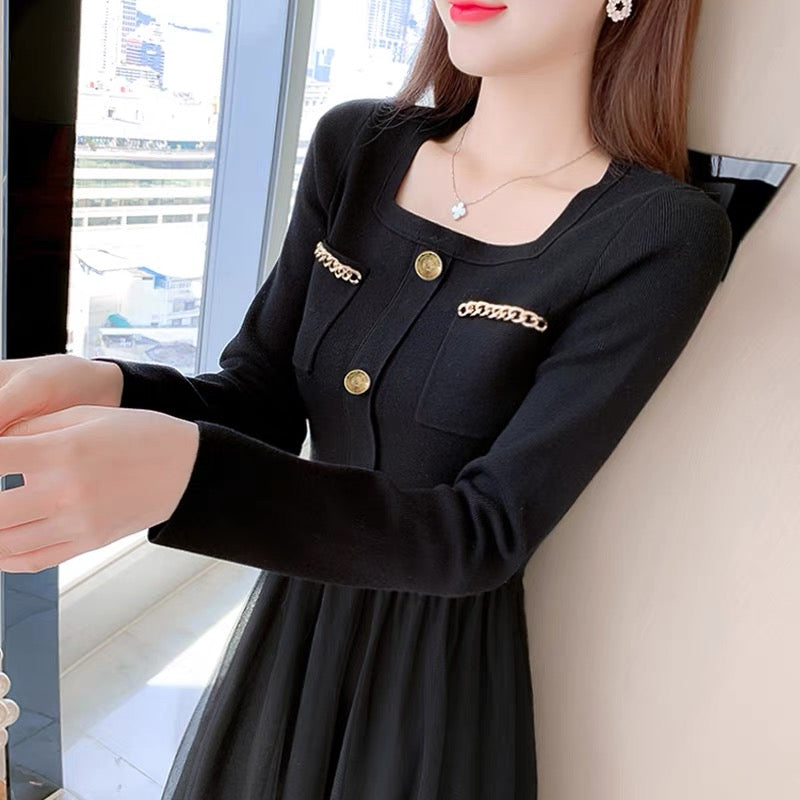 lolita autumn small black dress women autumn and winter 2023 new slim temperament bottoming little black dress