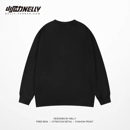 ins heavy round neck sweatshirt men's trendy brand tops spring and autumn hip-hop couple jackets winter plus velvet thickening bottom ingredient