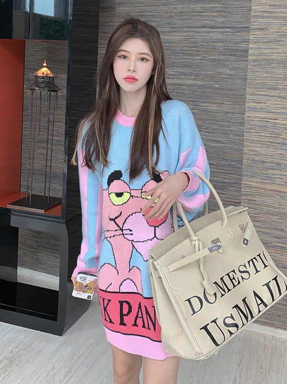 Deconstructed retro sweater women's Japanese style cute and sweet outer coat mid-length loose Korean style autumn and winter T2386