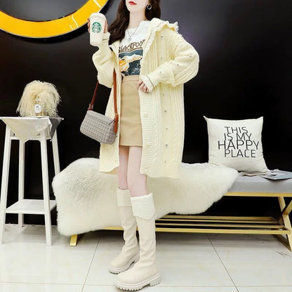 Sweater knitted cardigan coat for women autumn and winter thickened 2023 new loose lazy printed western style long-sleeved top for women